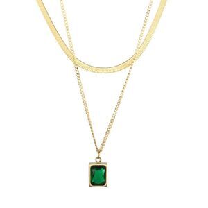 Emerald Green Cubic Zirconia 18K Gold Plated Snake Chain & Pendant Necklace